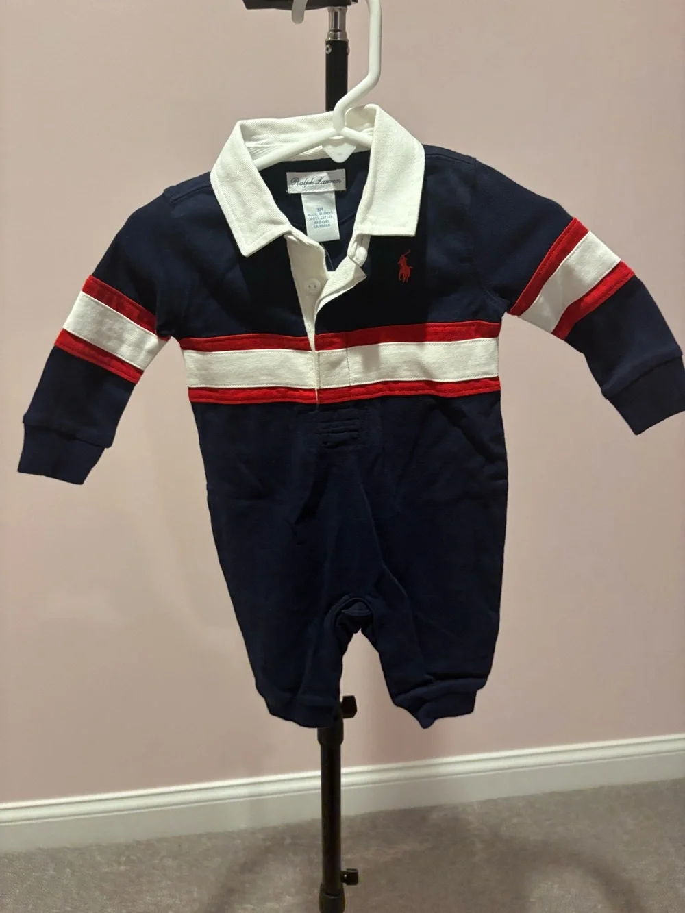 Ralph Lauren Navy One-Piece with Red and White Stripe